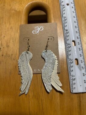 Metallic Silver Wing Drop Earrings -